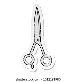 distressed sticker of a cartoon barber scissors