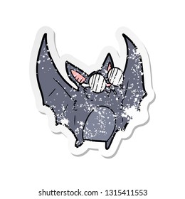 distressed sticker of a cartoon bat wearing spectacles