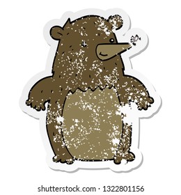 pegatina angustiada de un oso de dibujos animados