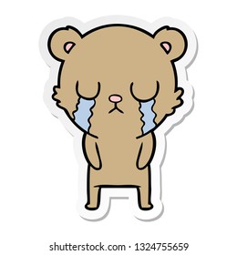 distressed sticker of a cartoon bear crying