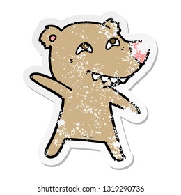 distressed sticker of a cartoon bear dancing