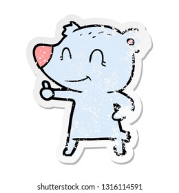pegatina angustiada de un oso caricaturista dando pulgares hacia arriba