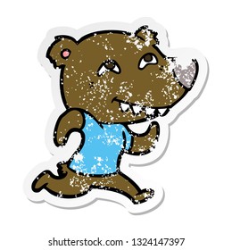 distressed sticker of a cartoon bear running