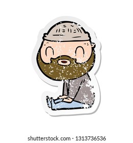 distressed sticker of a cartoon bearded man