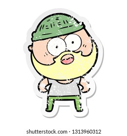 distressed sticker of a cartoon bearded man