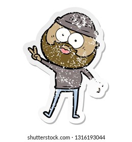 distressed sticker of a cartoon bearded man