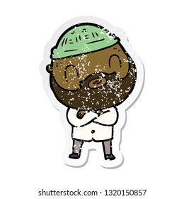 distressed sticker of a cartoon bearded man