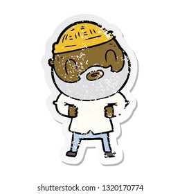 distressed sticker of a cartoon bearded man