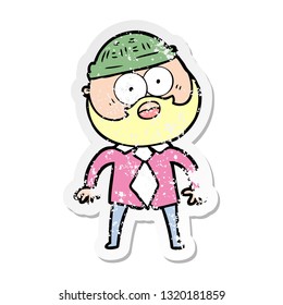 distressed sticker of a cartoon bearded man