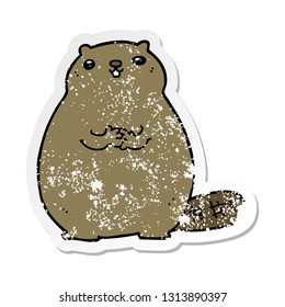 distressed sticker of a cartoon beaver