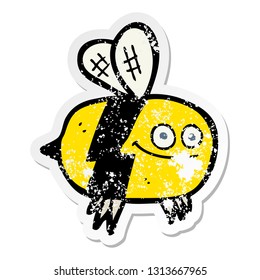 distressed sticker of a cartoon bee