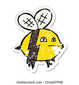 distressed sticker of a cartoon bee