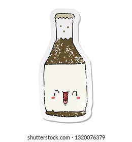 distressed sticker of a cartoon beer bottle