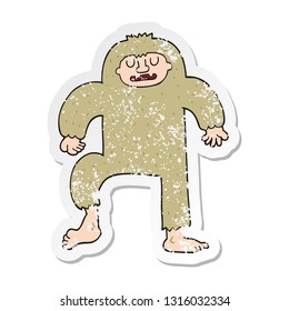 distressed sticker of a cartoon bigfoot