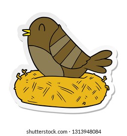distressed sticker of a cartoon bird in nest
