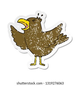 distressed sticker of a cartoon bird squawking