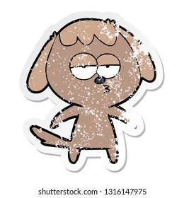 distressed sticker of a cartoon bored dog