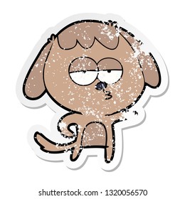 distressed sticker of a cartoon bored dog