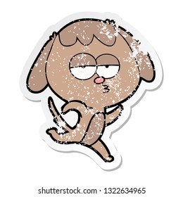 distressed sticker of a cartoon bored dog running