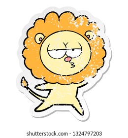distressed sticker of a cartoon bored lion