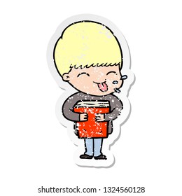 distressed sticker of a cartoon boy