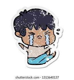 pegatina angustiada de un niño de caricatura llorando