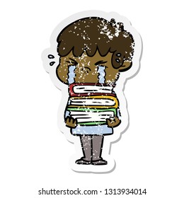 distressed sticker of a cartoon boy crying