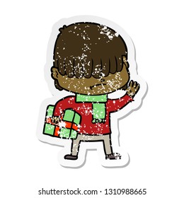 distressed sticker of a cartoon boy with untidy hair