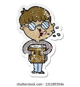 distressed sticker of a cartoon boy wearing spectacles