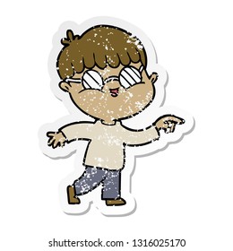 distressed sticker of a cartoon boy wearing spectacles