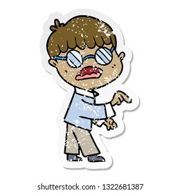 distressed sticker of a cartoon boy wearing spectacles