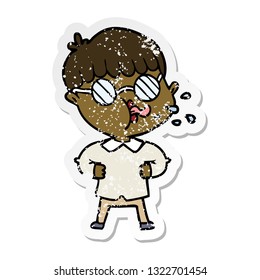 distressed sticker of a cartoon boy wearing spectacles
