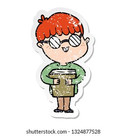 distressed sticker of a cartoon boy wearing spectacles