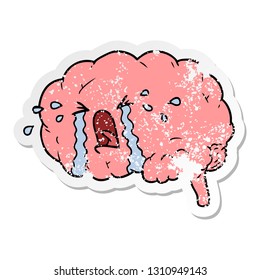 distressed sticker of a cartoon brain crying