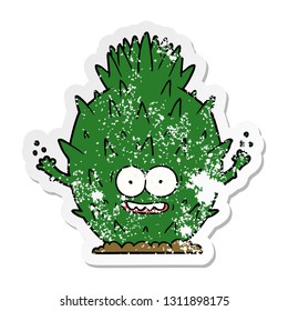 distressed sticker of a cartoon cactus