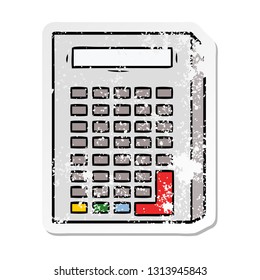 distressed sticker of a cartoon calculator