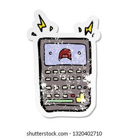 distressed sticker of a cartoon calculator