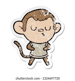 distressed sticker of a cartoon calm monkey