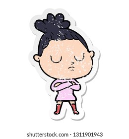 distressed sticker of a cartoon calm woman
