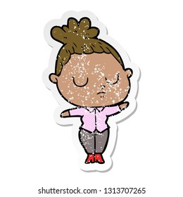 distressed sticker of a cartoon calm woman