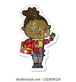 distressed sticker of a cartoon calm woman