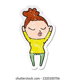 distressed sticker of a cartoon calm woman