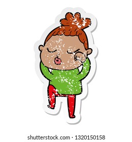 distressed sticker of a cartoon calm woman