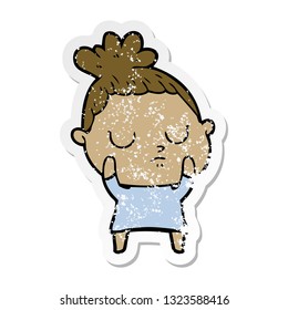distressed sticker of a cartoon calm woman