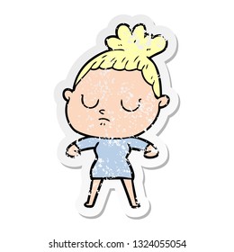 distressed sticker of a cartoon calm woman