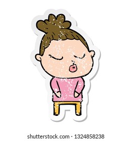distressed sticker of a cartoon calm woman