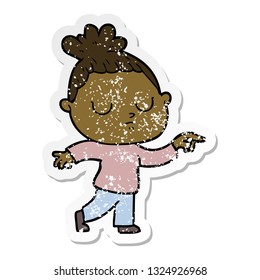 distressed sticker of a cartoon calm woman