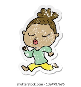 distressed sticker of a cartoon calm woman