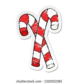 distressed sticker of a cartoon candy canes