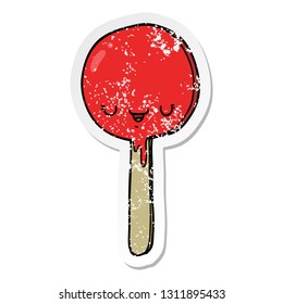 distressed sticker of a cartoon candy lollipop